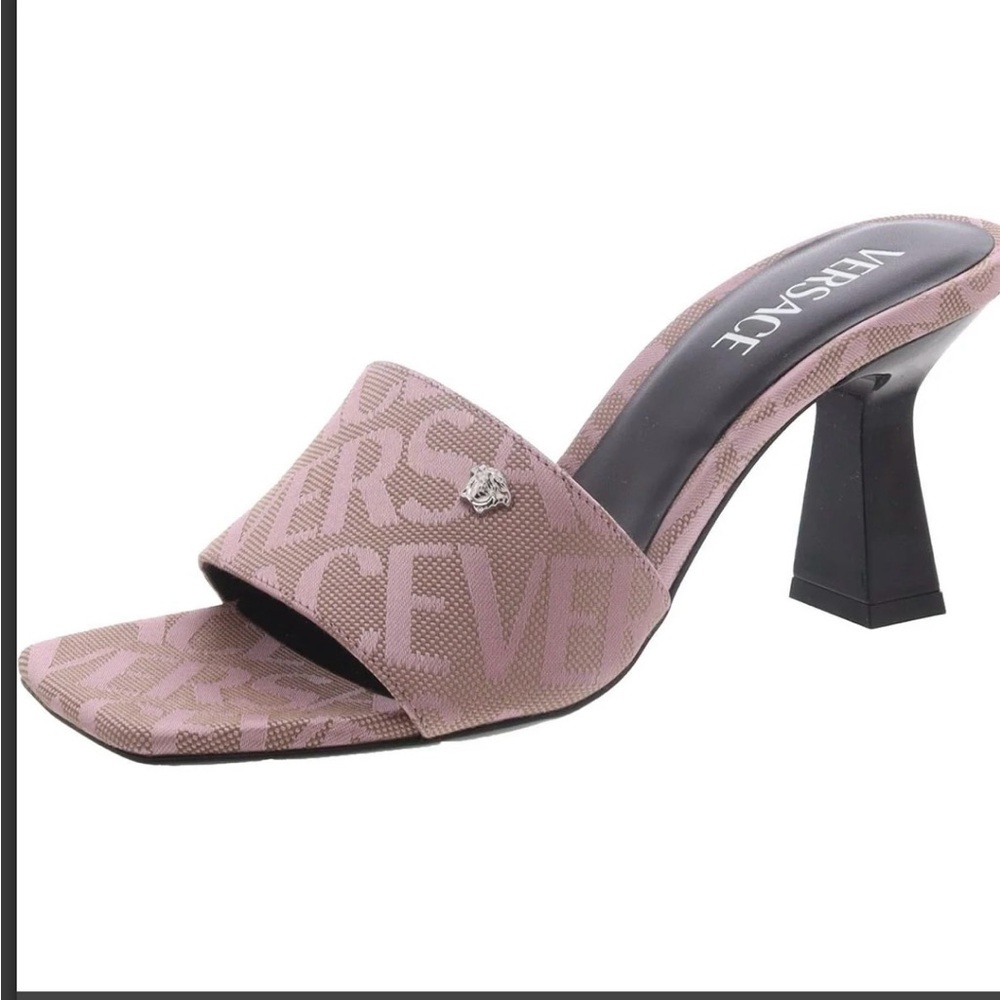 Versace Tan and Pink Heels with Quilted Strap